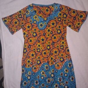 Bright Orange & Blue Floral Short Sleeve Dress